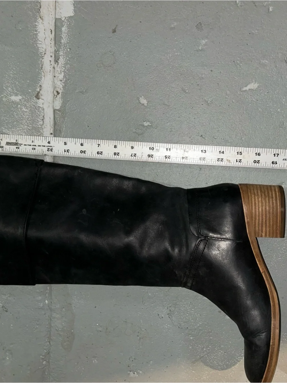 UGG Black Leather Over-the-Knee Boots with Tan Stacked Heel